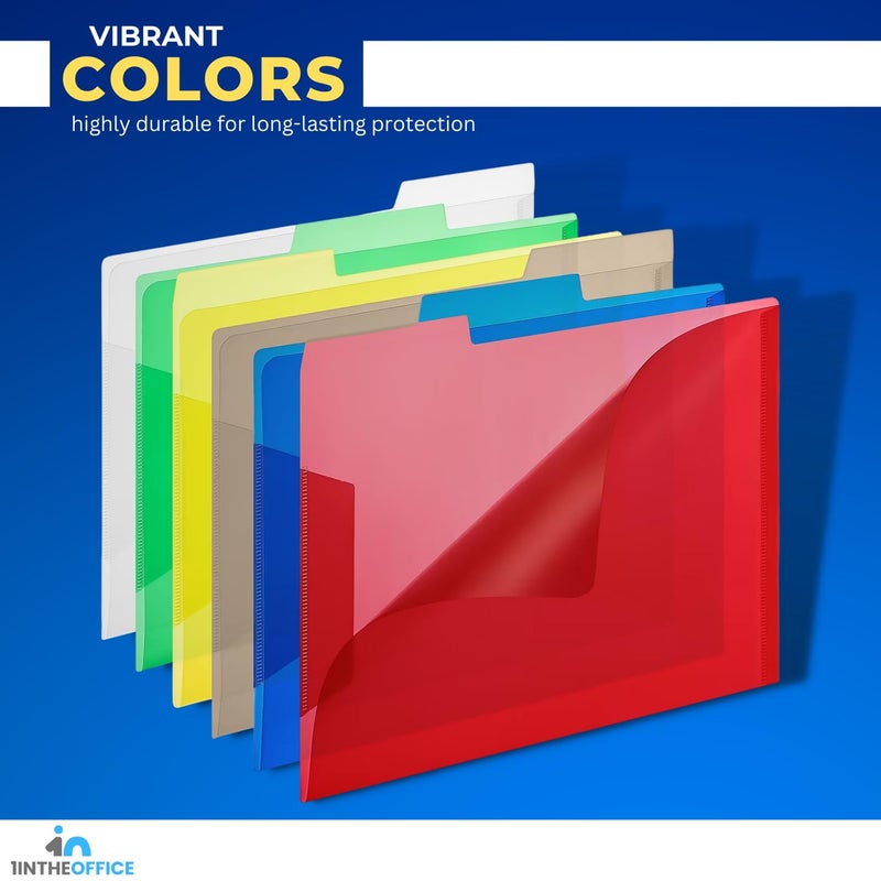 1InTheOffice Plastic File Folders, 3-Tab, Letter Size, Assorted Colors Poly File Folders, 6 Pack - Image 5
